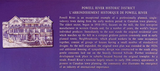 Powell River Historic District Plaque from the Historic Sites and Monument Board of Canada