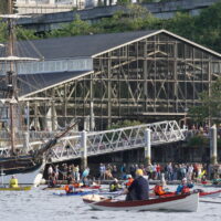 Photo of Seventy48 Boat Race Start in front of the Foss Waterway Seaport in Tacoma, Washington.